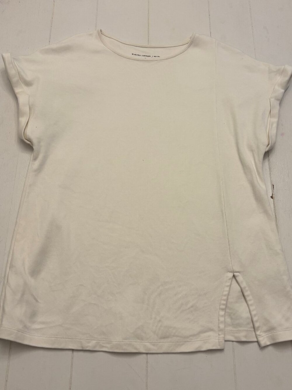 Martha Stewart Signature White Cotton Modal Knit Top Small